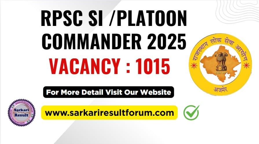RPSC SI sub inspector 2025 Apply Online Rojgar Forum